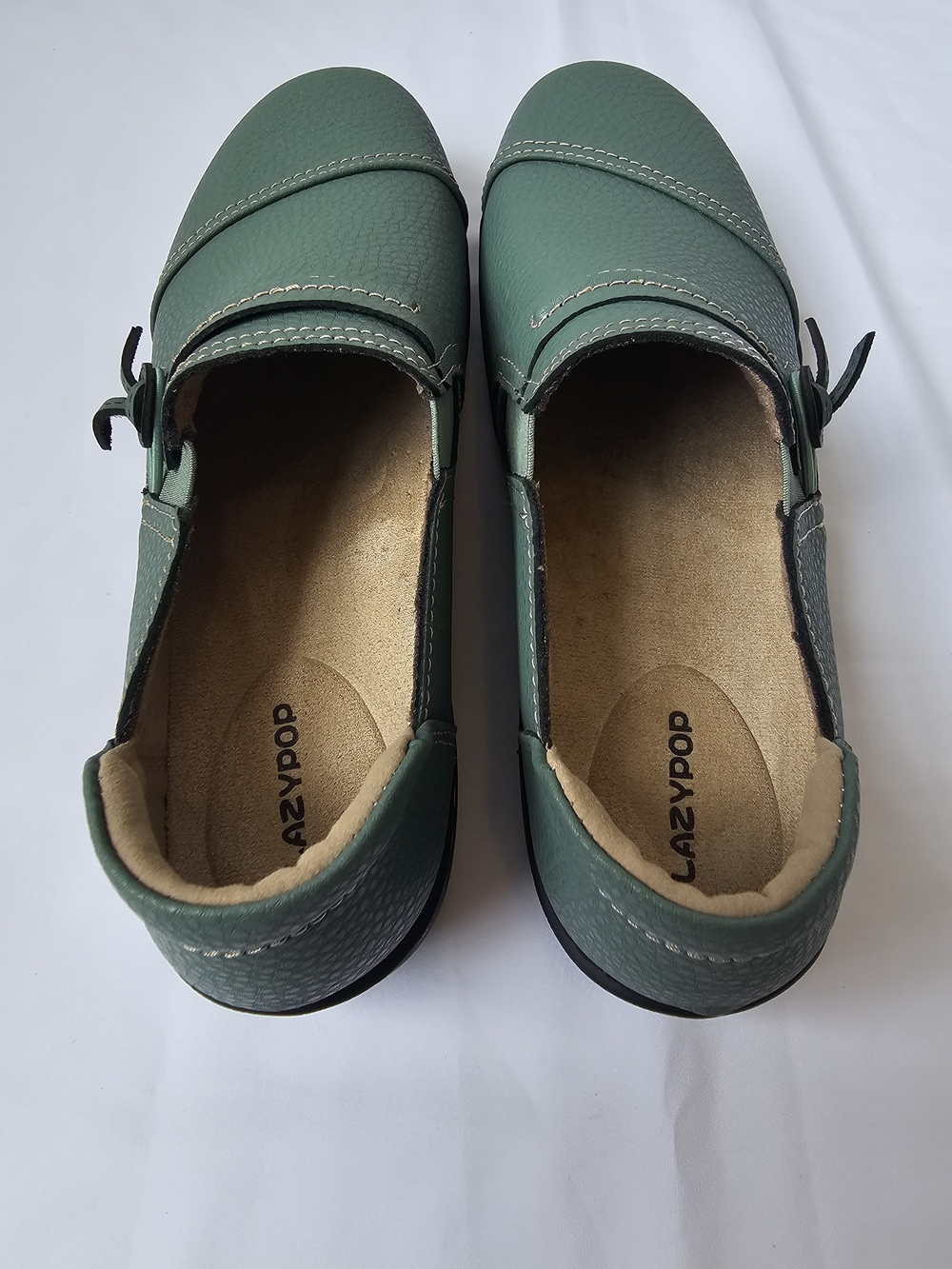 LAZYPOP Teal Green Leather Classic Comfort Loafers Slip-On Shoes - Women's Size - Picture 13 of 15